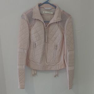 🩷Pink Blanc Noir Women's Quilted Lamb Leather Moto Jacket🩷